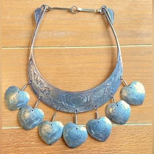 Vtg HILL TRIBE breast plate silver tone Necklace Thailand